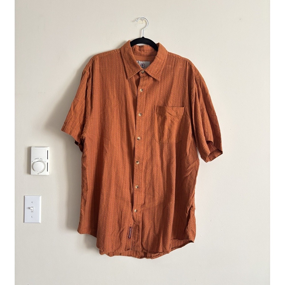 The‎ Territory Ahead Mens XL Button Up Shirt Cotton Textured Orange Grunge Boho